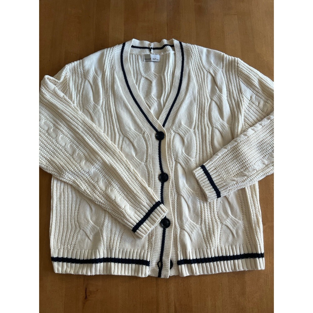 Becool Ivory Cable Knit Sweater Cardigan Women's Sz S/M Workwear Casual